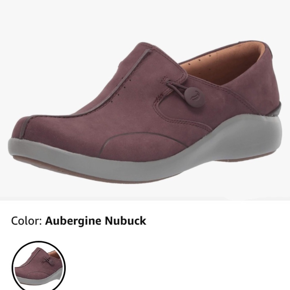 Clarks Womens UN Loop 2 Walk Slip-On Shoes Aubergine Nubuck Sz 6 1/2
